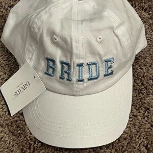 David's Bridal White Bride Hat with Blue Embroidery